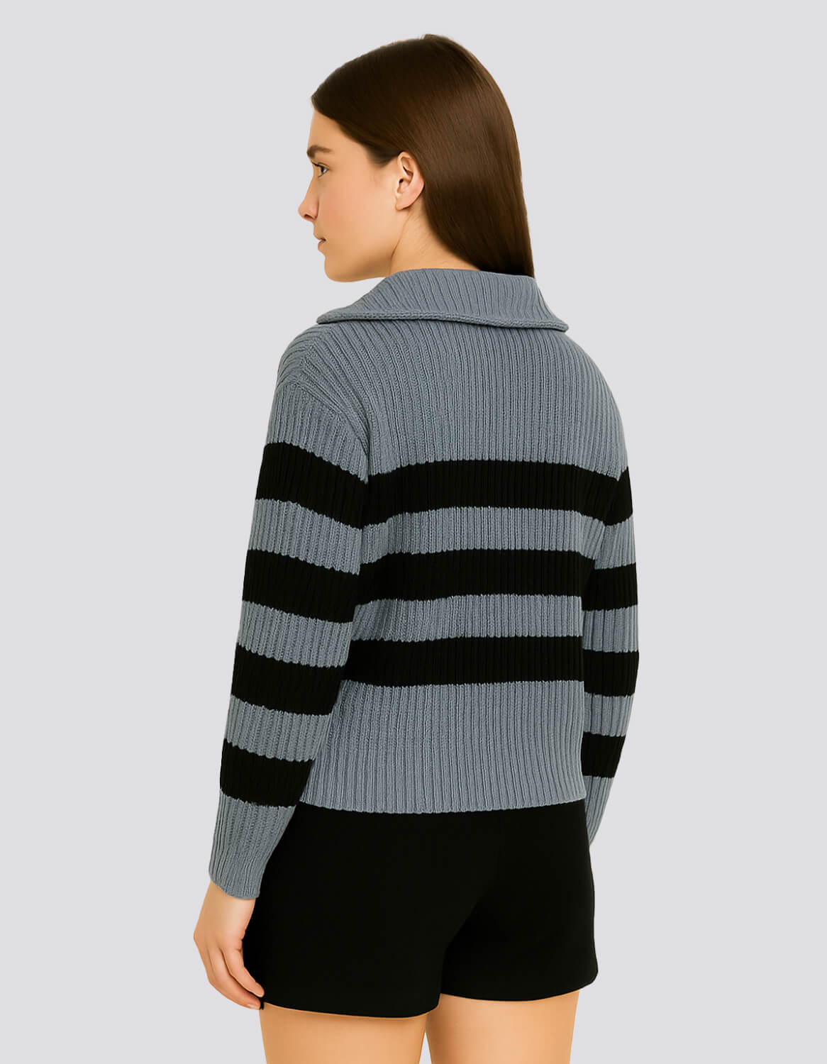 Striped Ribbed Half-Zip Sweater