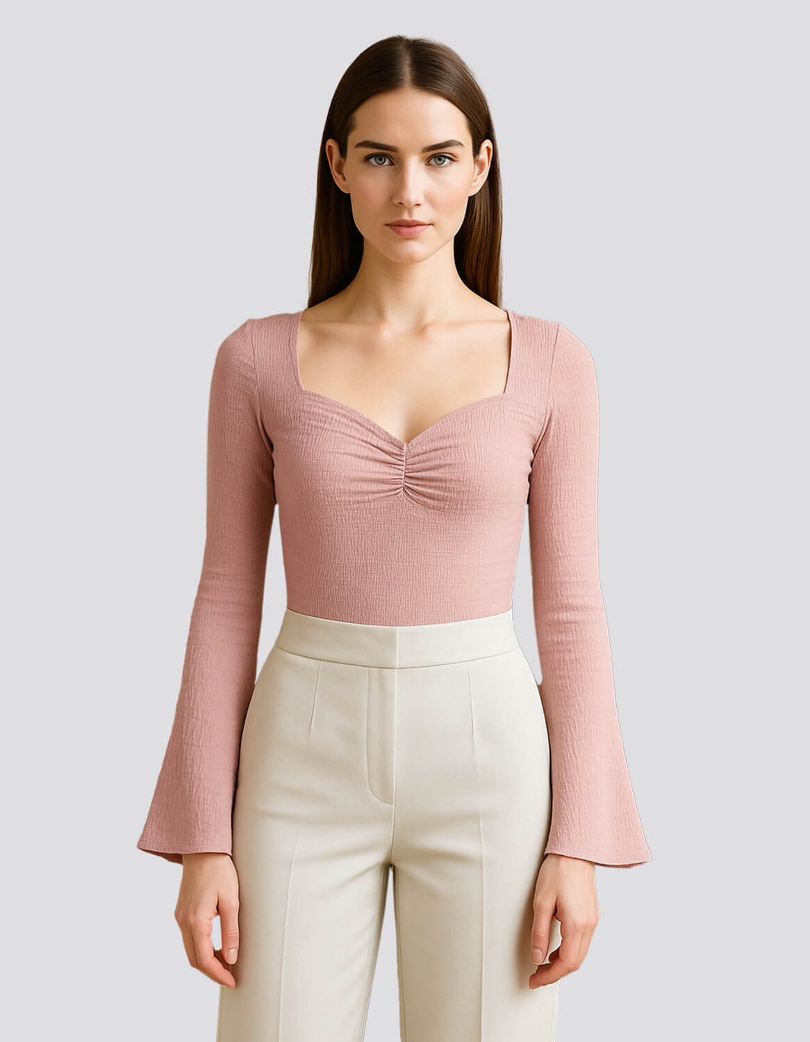 Flared Sleeve Fitted Knit Top