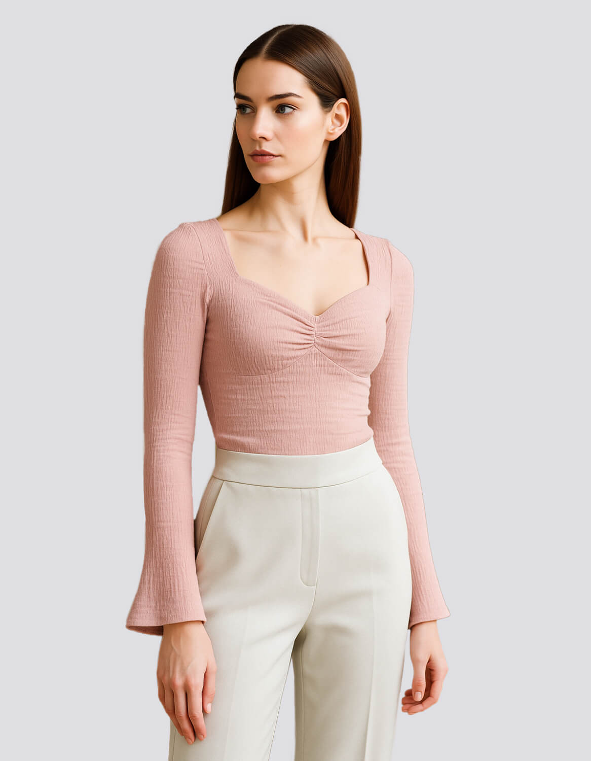 Flared Sleeve Fitted Knit Top