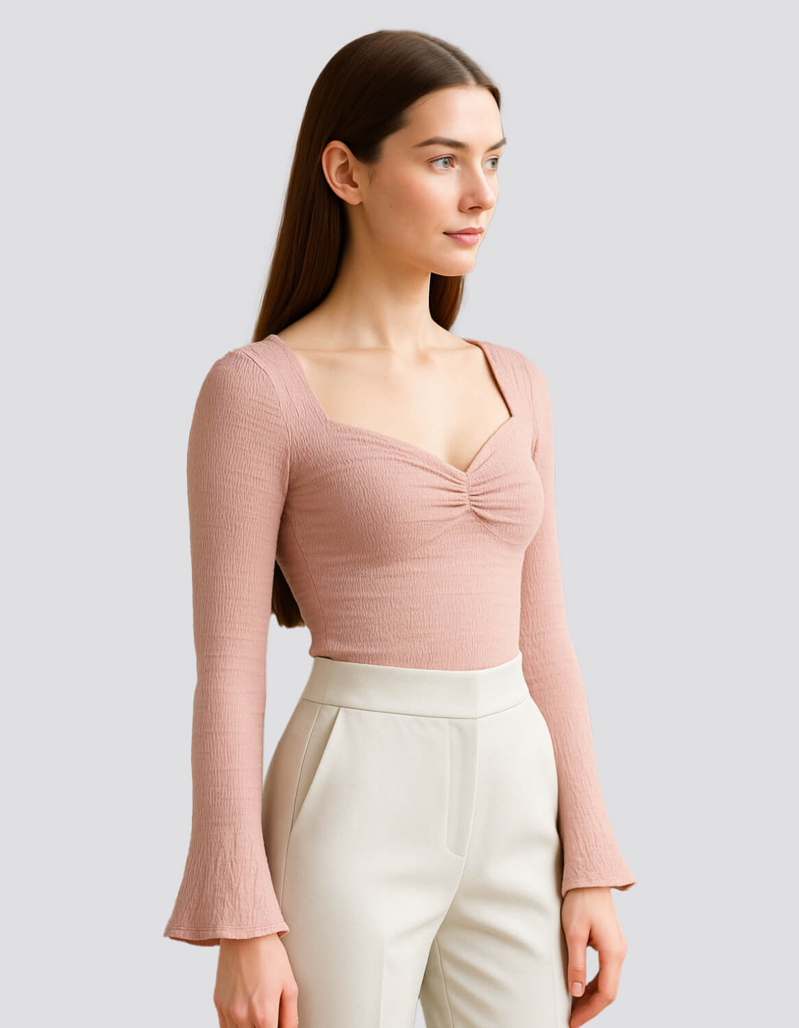 Flared Sleeve Fitted Knit Top