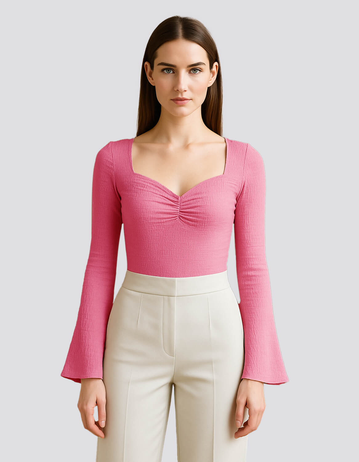 Flared Sleeve Fitted Knit Top