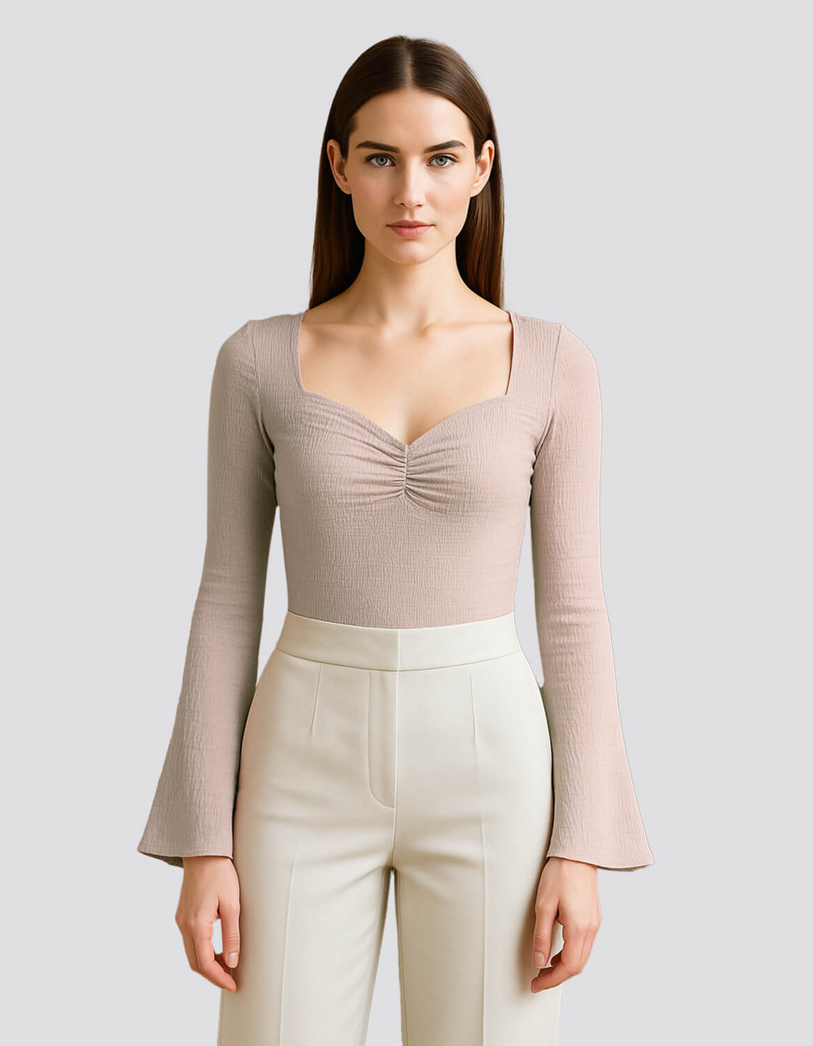 Flared Sleeve Fitted Knit Top