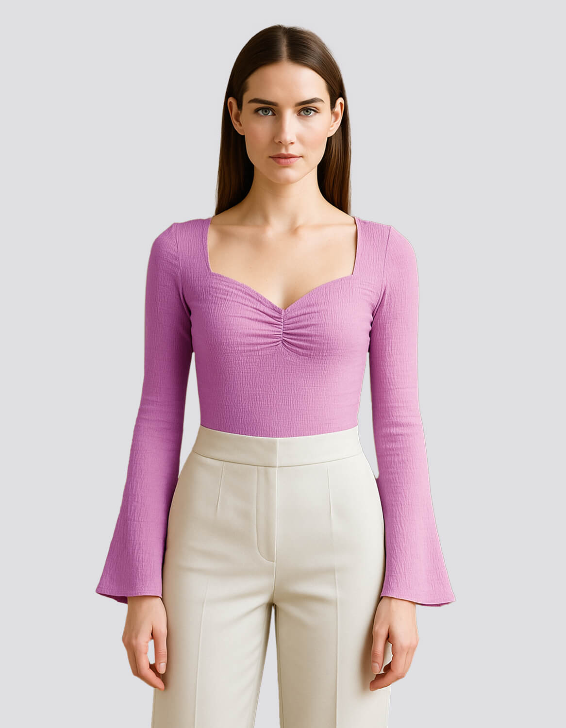 Flared Sleeve Fitted Knit Top