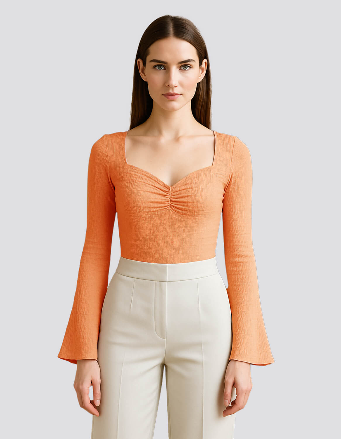 Flared Sleeve Fitted Knit Top